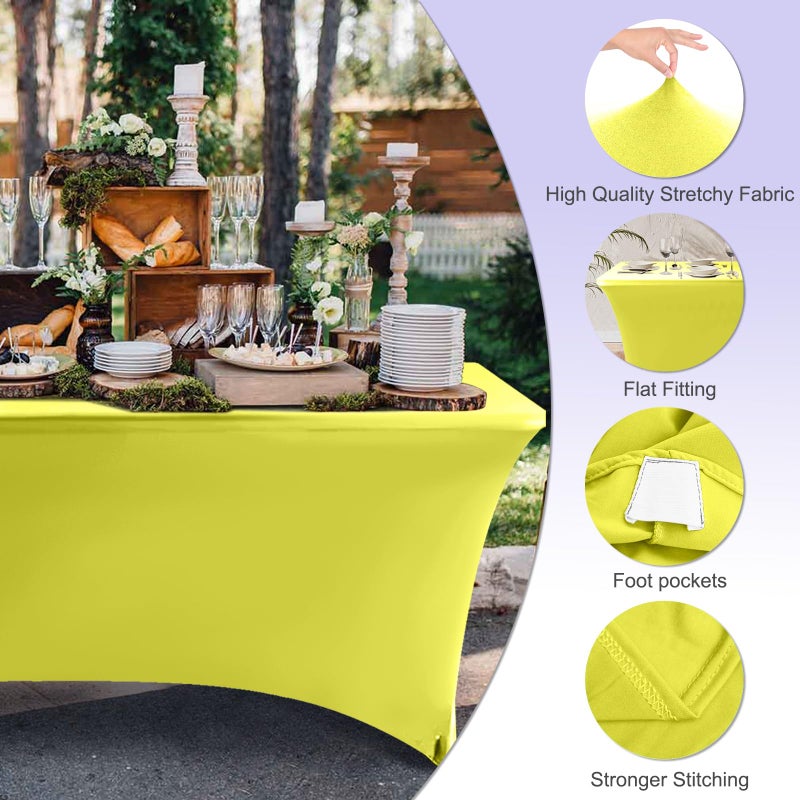 ABCCANOPY 6 FT Yellow Spandex Table Cover Stretch Fitted Wrinkle Resistant Tablecloth Reuse for Rectangular Folding Table Patry Event Wedding Banquet - Image 2